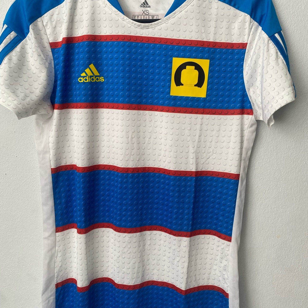 Adidas LEGO collaboration Blue and White Striped Soccer Jersey #10 Size Youth XS